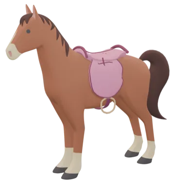 Dasselbe Pony mit pinkem Sattel aus dem Shop